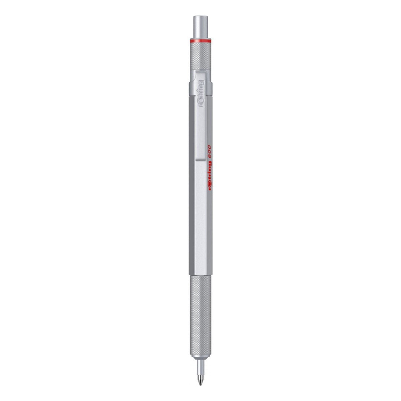 Rotring 600 Medium Point Ballpoint Pen in Silver on a white background