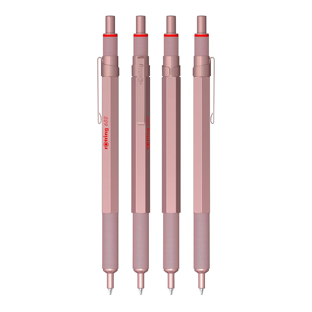 4 Rotring 600 Medium Point Ballpoint Pen in Rose Gold