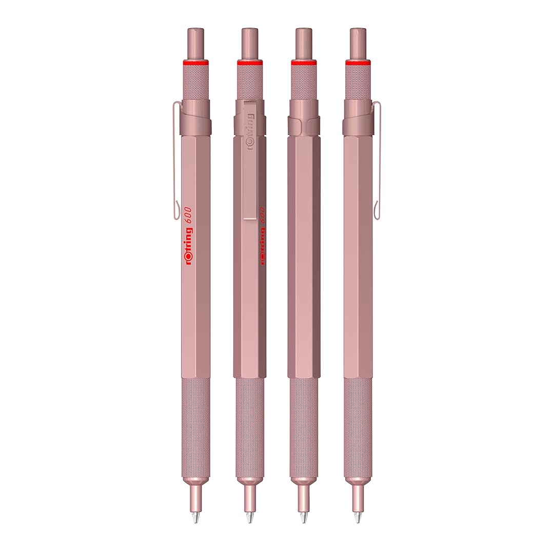4 Rotring 600 Medium Point Ballpoint Pen in Rose Gold
