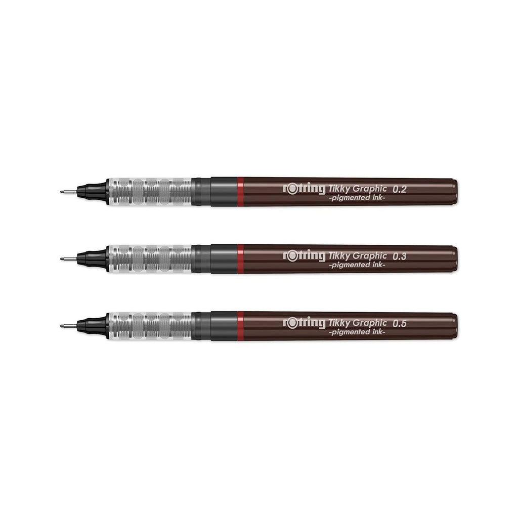 Rotring Tikky Graphic Fineliner - 0.2, 0.3 & 0.5mm (Set of 3) on a white background