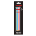 Pack of rotring metallic pencils with pastel colors in a black packaging featuring the Rotring logo.