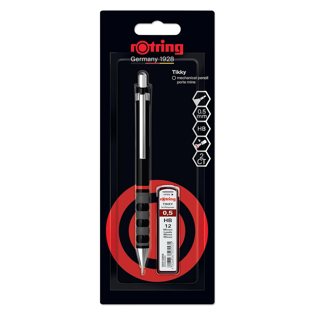 Rotring Tikky 0.5mm Mechanical Pencil Black with 12 Leads on a white background