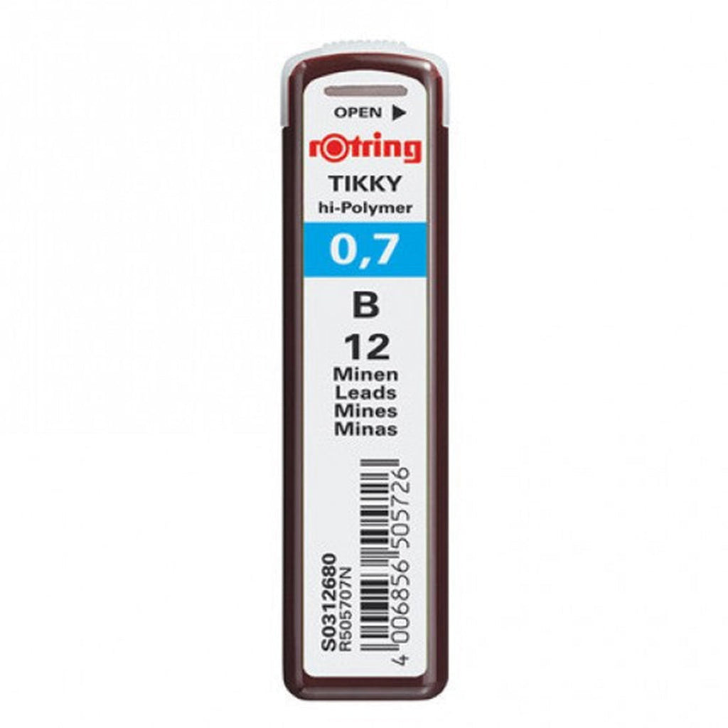 Rotring Tikky 0.7mm b lead container with 12 leads on a white background