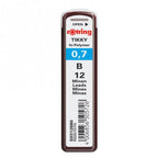 Rotring Tikky 0.7mm b lead container with 12 leads on a white background