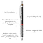  Black Rotring Tikky 0.5mm Mechanical Pencil with featured details on a white background