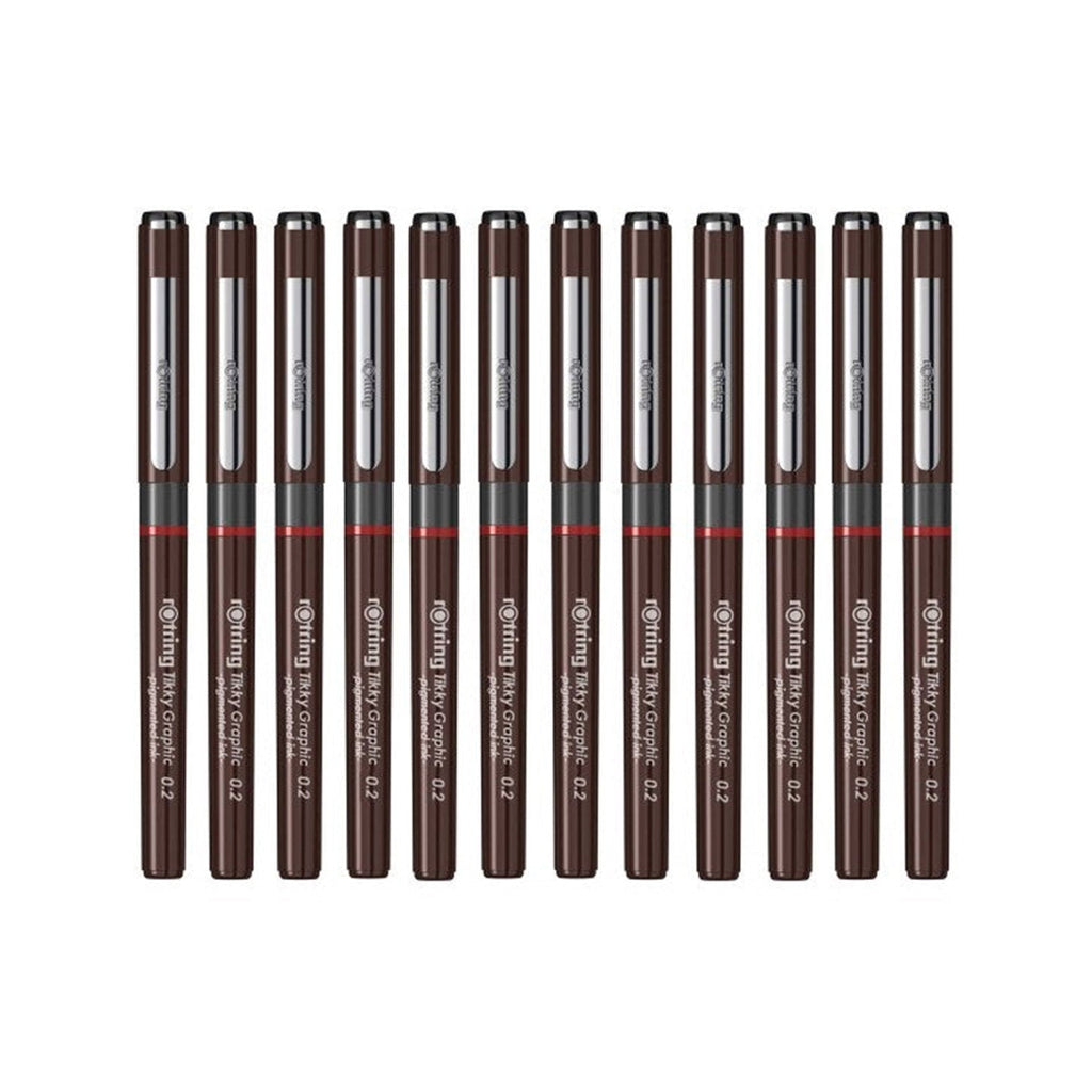 Rotring Tikky Graphic Fineliner 0.2mm - Black (Pack of 12) on a white background