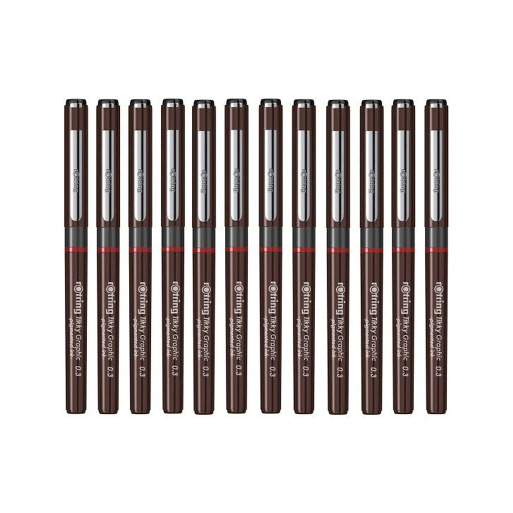 Rotring Tikky Graphic Fineliner 0.3mm Black - Pack of 12 on a white background