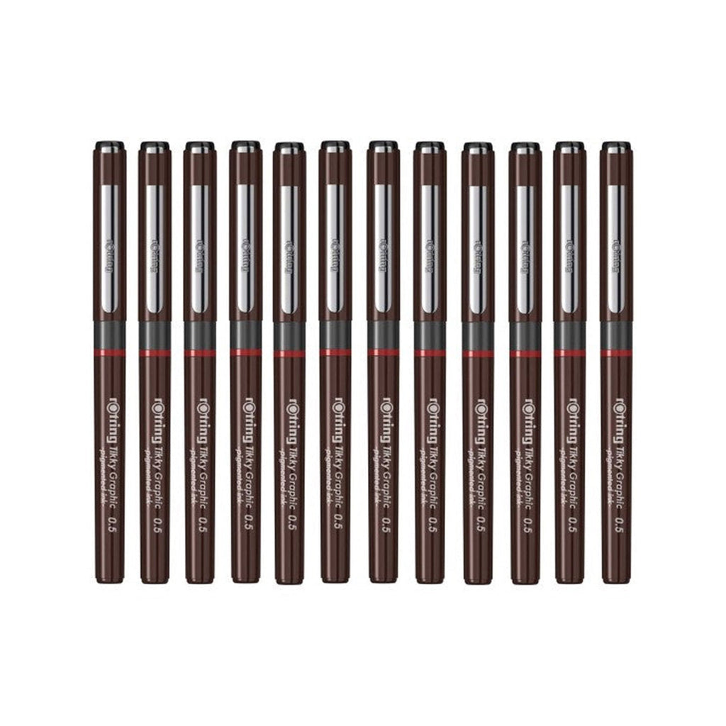 Rotring Tikky Graphic Fineliner 0.5mm - Black (Pack of 12) on a white background