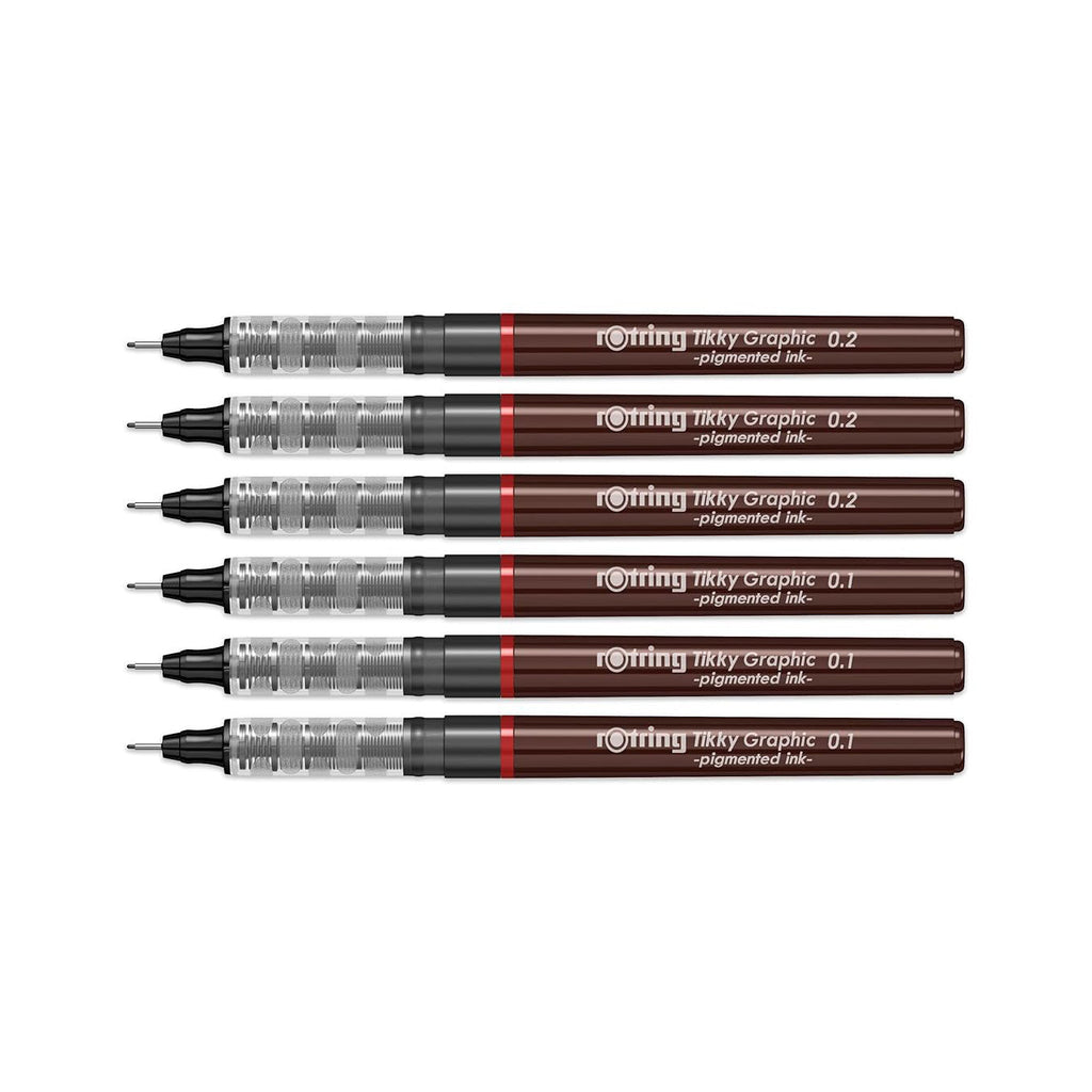 Rotring Tikky Graphic Fineliner Black – 0.1mm & 0.2mm (Set of 6)