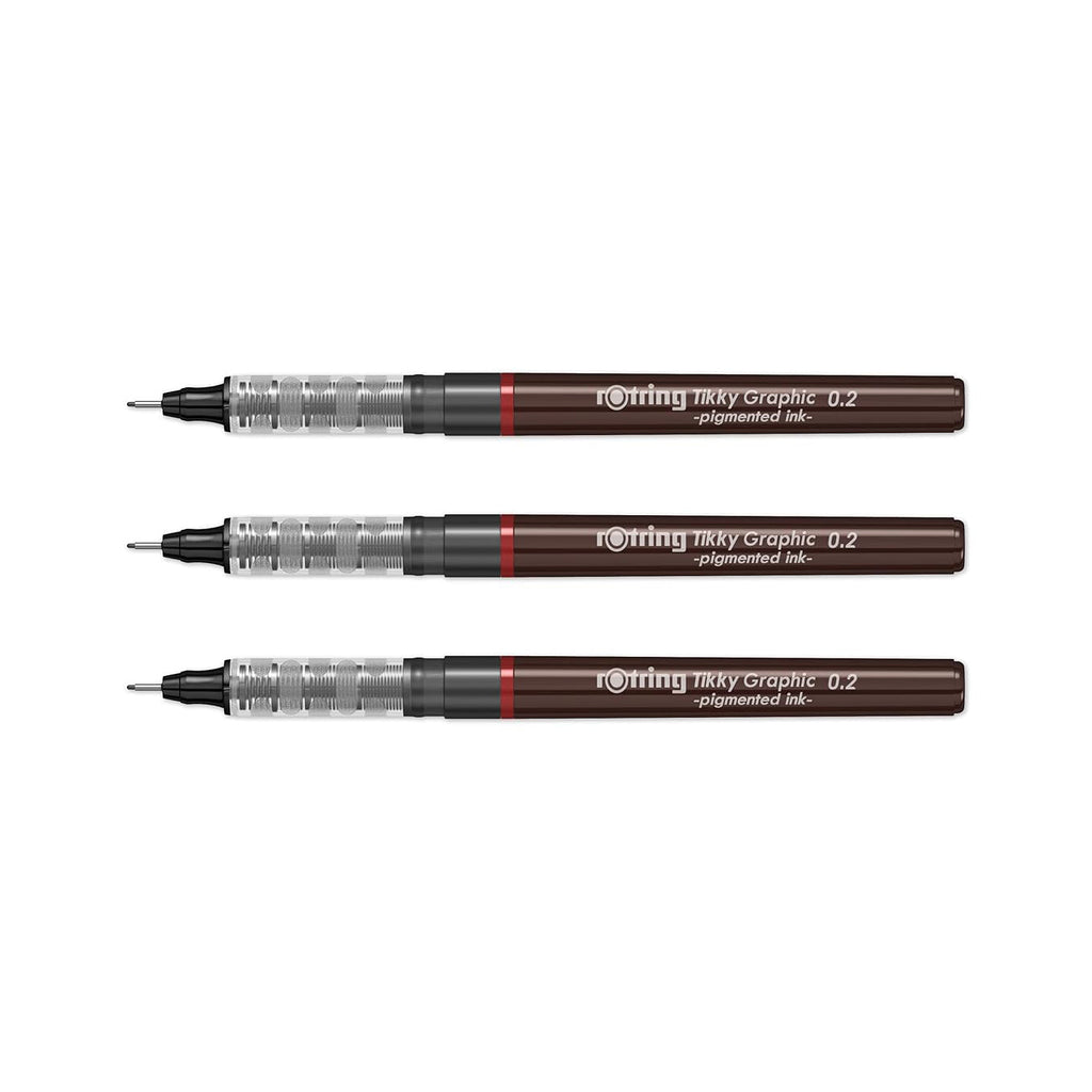 3 Rotring Tikky Graphic Fineliner Black – 0.2mm on a white background