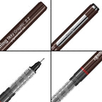 A set of three Rotring Tikky Graphic Fineliners with 0.2mm tips, displayed from different angles showing the pens' transparent ink level window and ergonomic design.