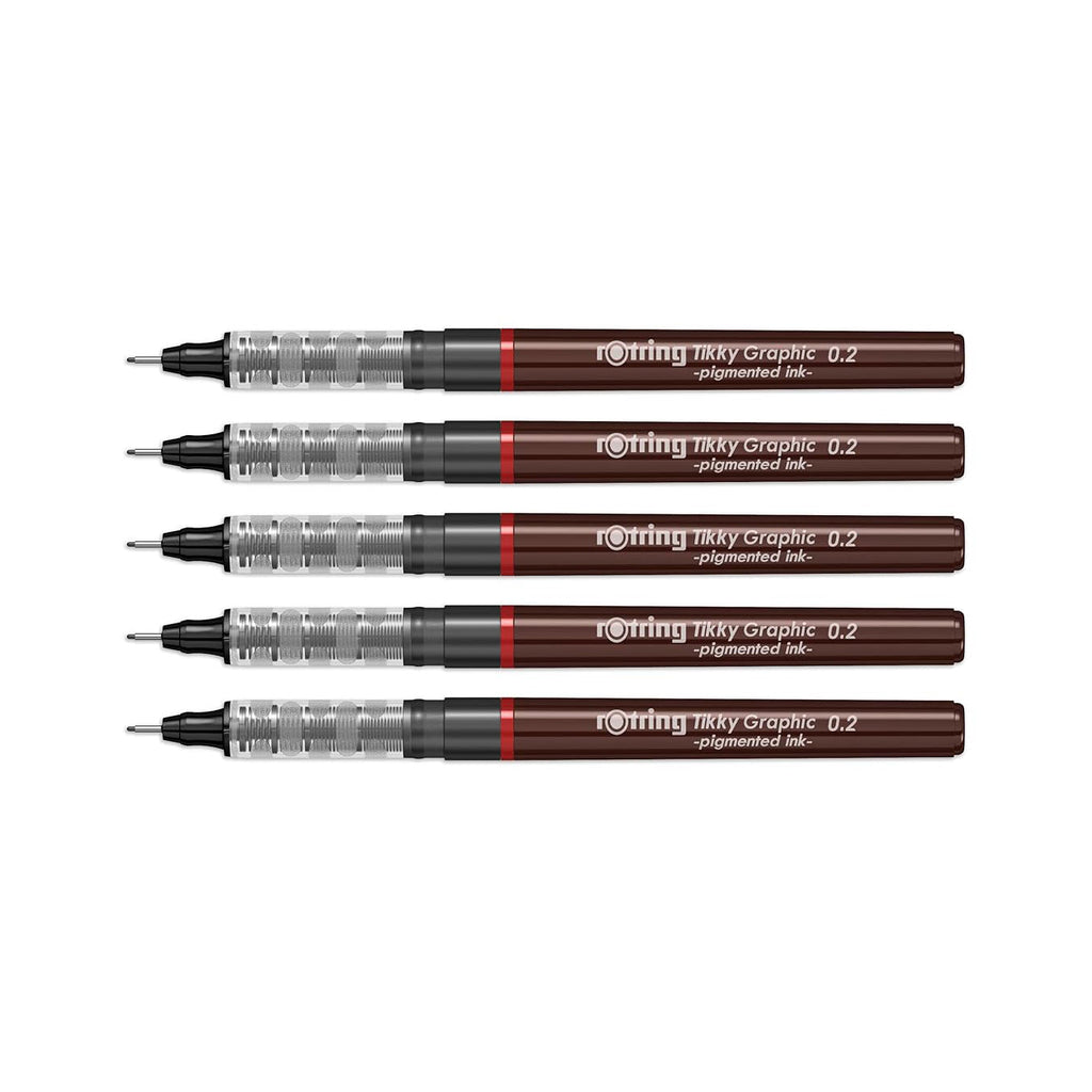 Rotring Tikky Graphic Fineliner 0.2mm Black – Set of 5 on a white background