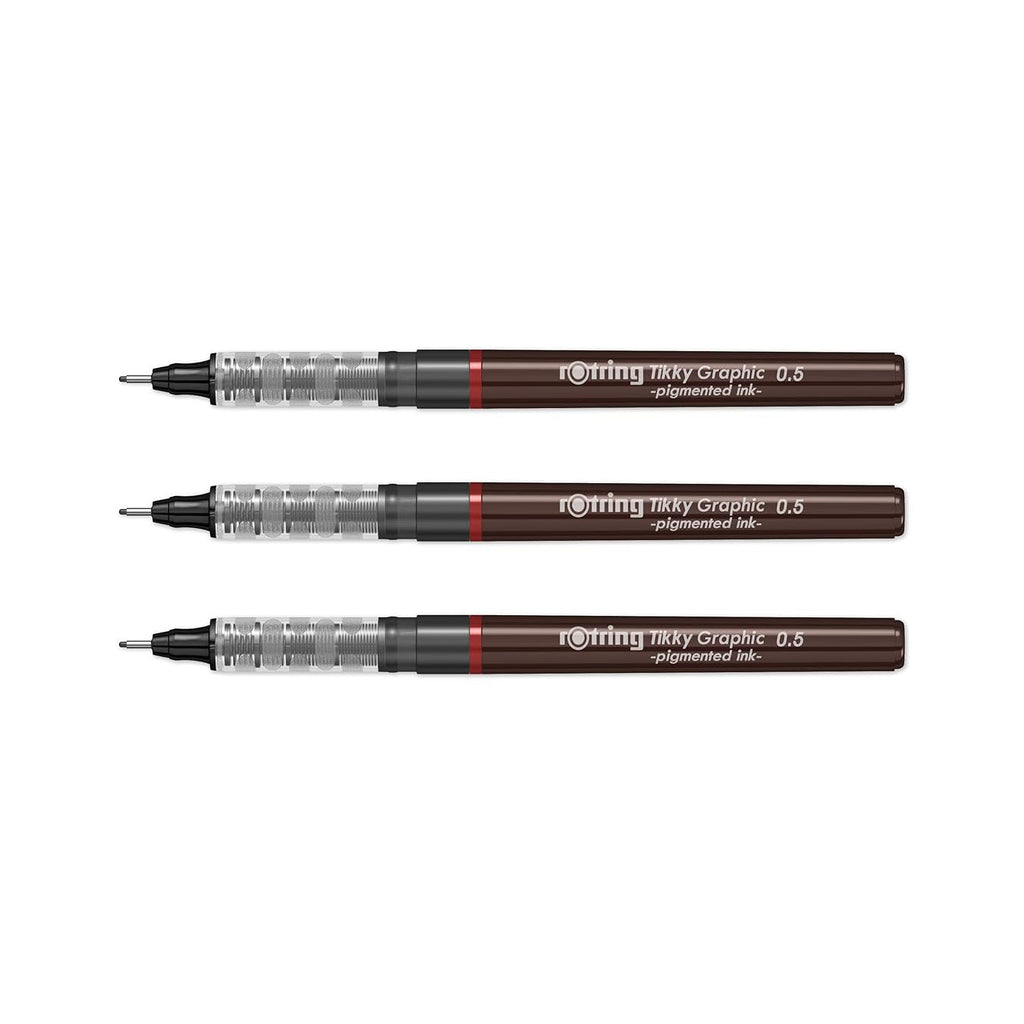 Rotring Tikky Graphic Fineliner Black – 0.5mm (Set of 3) on a white background