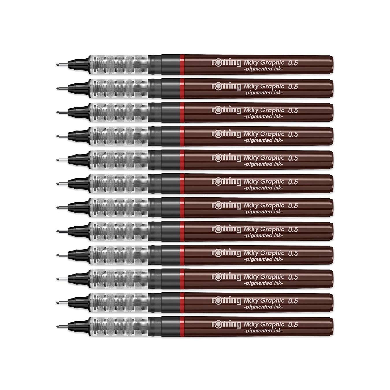 Rotring Tikky Graphic Fineliner 0.5mm Black Pack of 12 on a white background