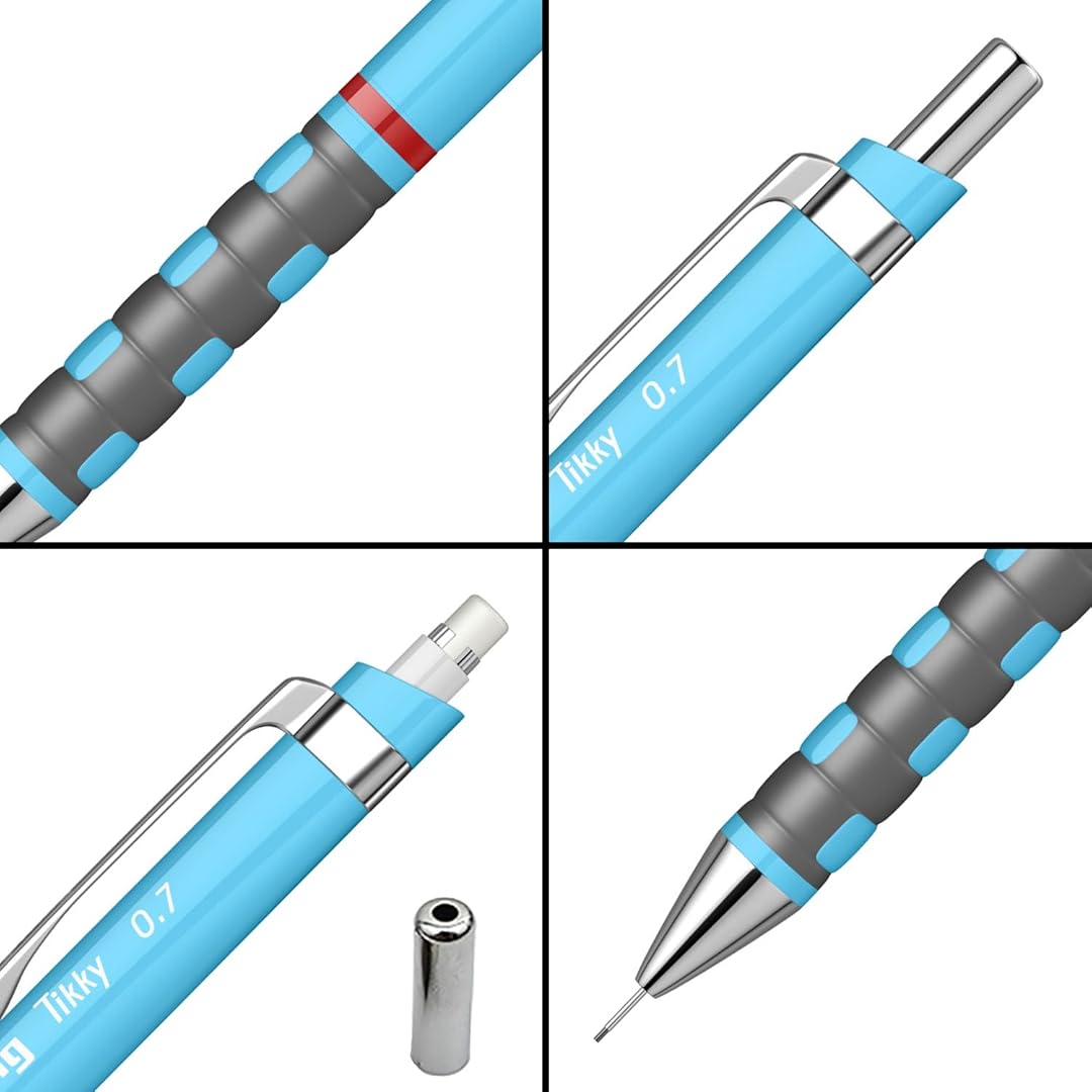 view of Rotring Tikky 0.7mm Mechanical Pencil in Blue from all angles