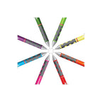 A collection of Rotring Tikky 0.7mm Mechanical Pencil in Neon Green with a triangular ergonomic grip in various colors, including neon green, red, blue, and black.