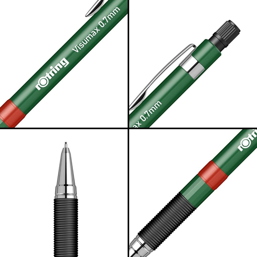 Rotring Visumax 0.7mm Mechanical Pencil in Dark Green shown from all angles