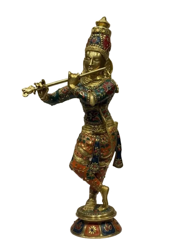 Royal Brass Lord Krishna Idol – Divine Flute Melody & Elegance - Satyam Collection