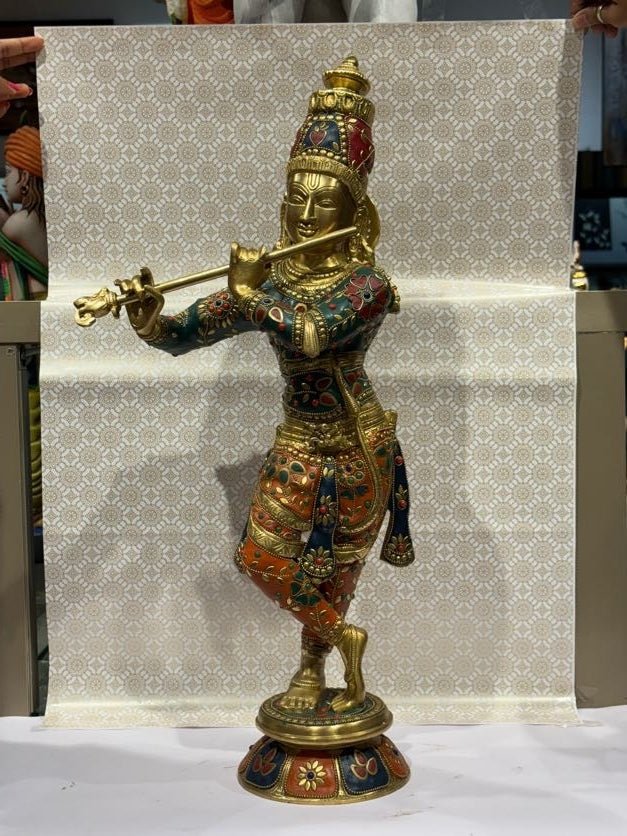 Royal Brass Lord Krishna Idol – Divine Flute Melody & Elegance - Satyam Collection