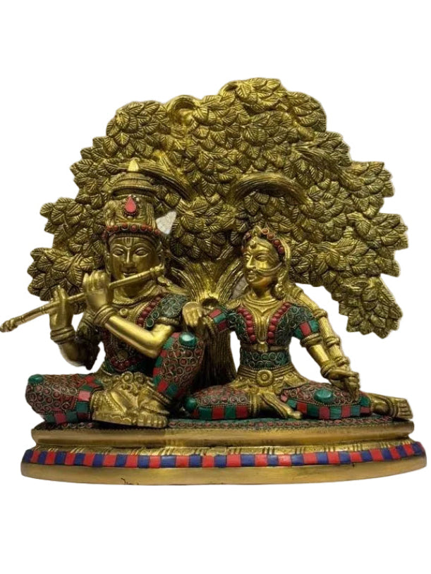Royal Brass Radha Krishna Idol Under Tree