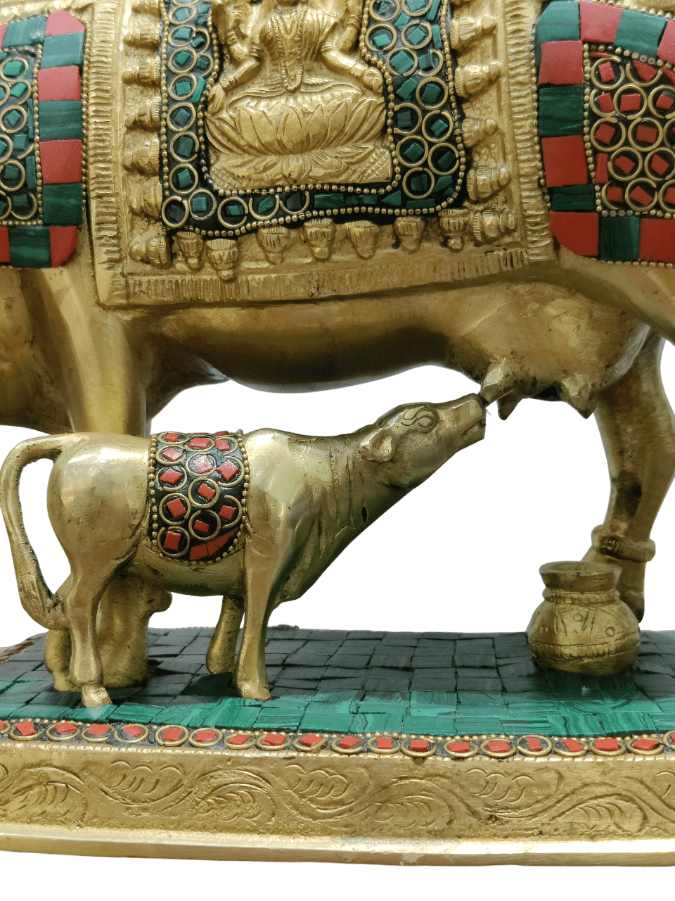 Royal Kamadhenu Cow & Calf Idol – Multicolor Prosperity Symbol - Satyam Collection