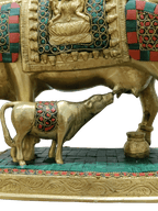 Royal Kamadhenu Cow & Calf Idol – Multicolor Prosperity Symbol - Satyam Collection