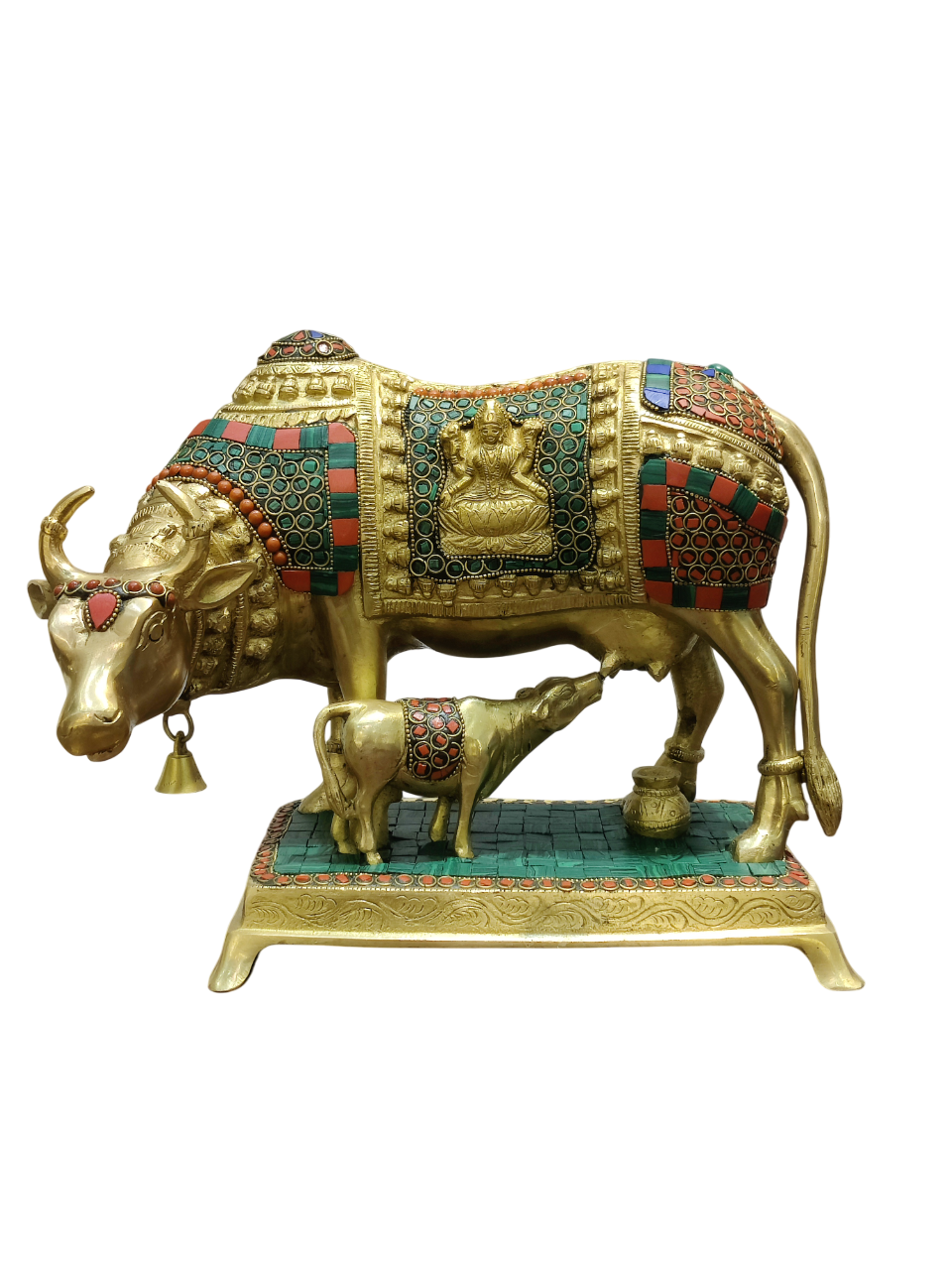 Royal Kamadhenu Cow & Calf Idol – Multicolor Prosperity Symbol - Satyam Collection