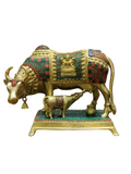 Royal Kamadhenu Cow & Calf Idol – Multicolor Prosperity Symbol - Satyam Collection