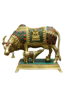 Royal Kamadhenu Cow & Calf Idol – Multicolor Prosperity Symbol - Satyam Collection