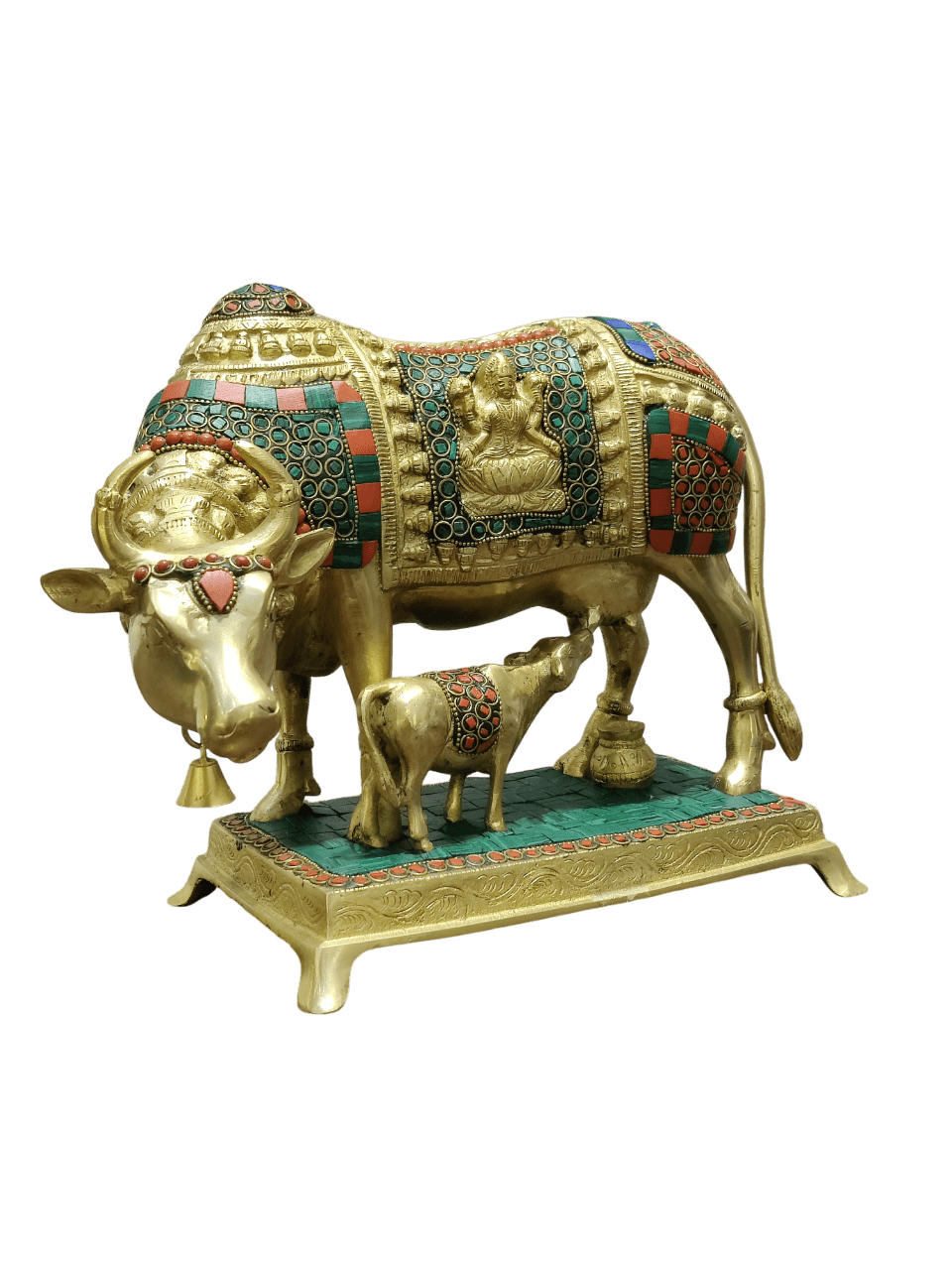 Royal Kamadhenu Cow & Calf Idol – Multicolor Prosperity Symbol - Satyam Collection