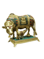 Royal Kamadhenu Cow & Calf Idol – Multicolor Prosperity Symbol - Satyam Collection