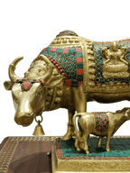 Royal Kamadhenu Cow & Calf Idol – Multicolor Prosperity Symbol - Satyam Collection