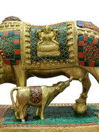 Royal Kamadhenu Cow & Calf Idol – Multicolor Prosperity Symbol - Satyam Collection