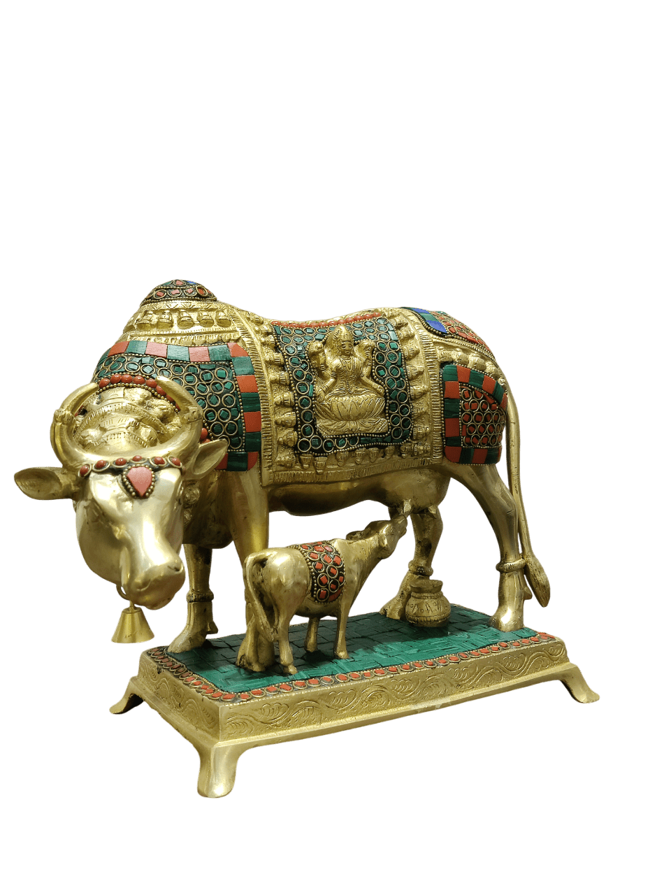Royal Kamadhenu Cow & Calf Idol – Multicolor Prosperity Symbol - Satyam Collection