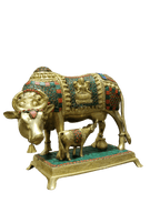 Royal Kamadhenu Cow & Calf Idol – Multicolor Prosperity Symbol - Satyam Collection