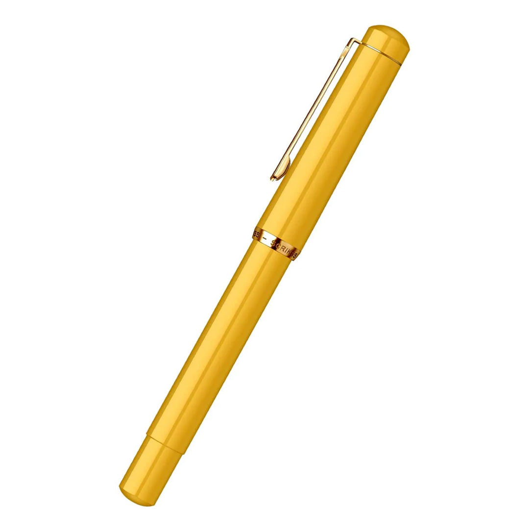Scrikss 419 Medium Nib Fountain Pen in Yellow GT on a white background