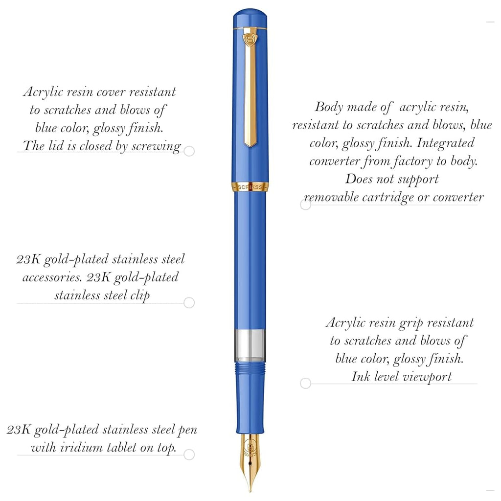 Scrikss 419 Medium Nib Fountain Pen - Blue Acrylic