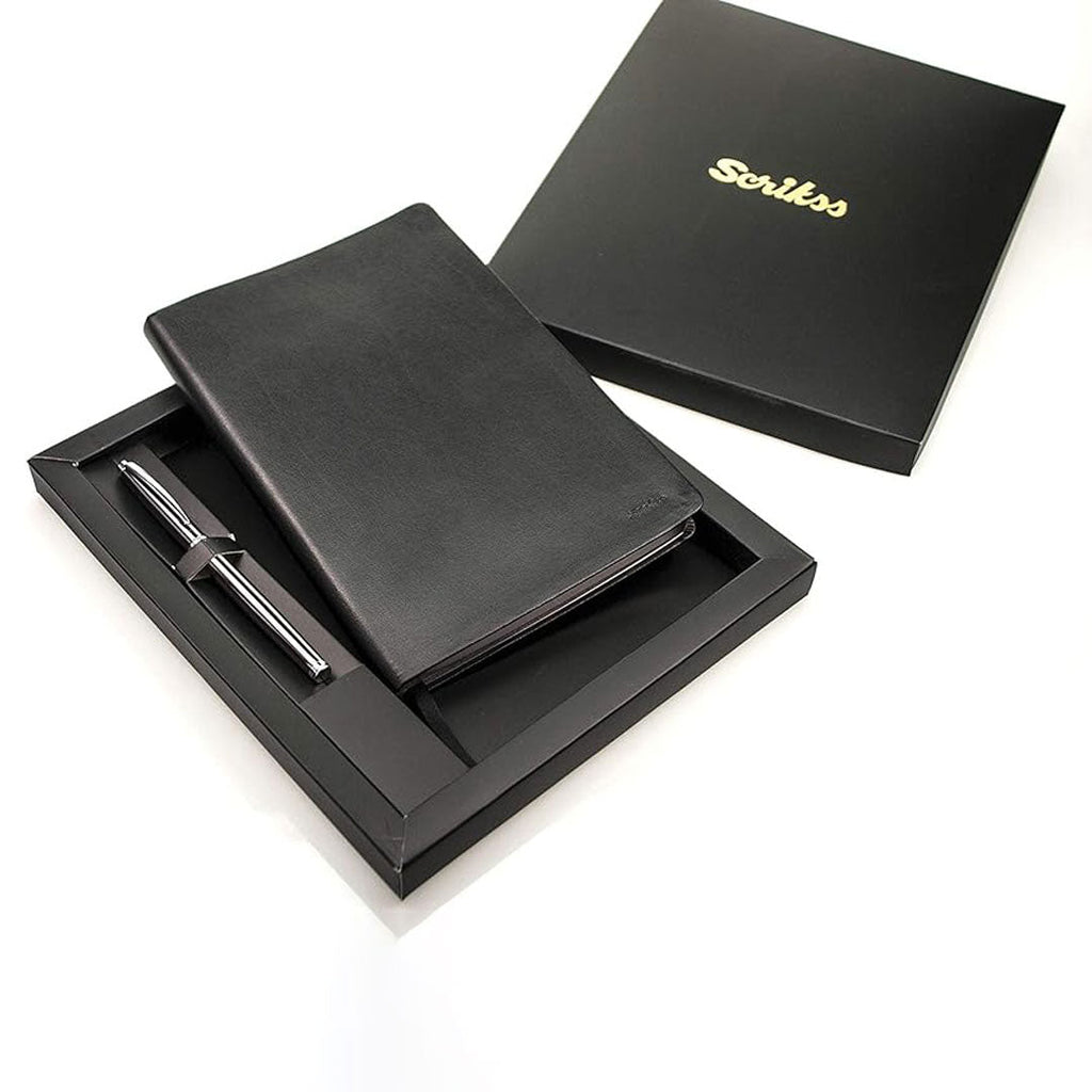 Scrikss A5 Sundance Premium Notebook & 800 Rollerball Pen Gift Set – Black