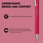 Scrikss Aero-X 0.7mm Mechanical Pencil in Red with details on a pink background