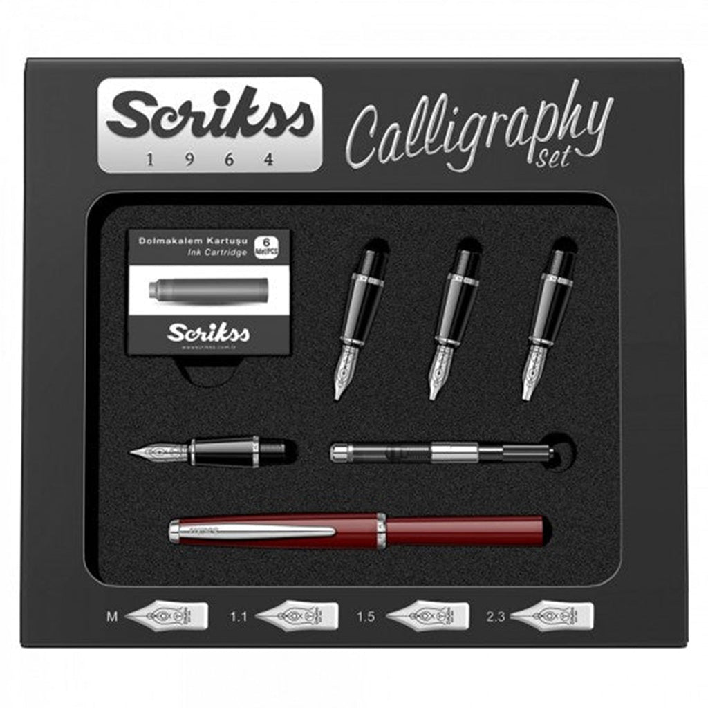 Scrikss Calligraphy Pen Set – Burgundy with 4 nibs in box