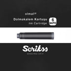 Ink cartridge with 'Scrikss' branding on a black and white background