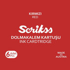 Red packaging of Scrikss red ink cartridge with text and branding.