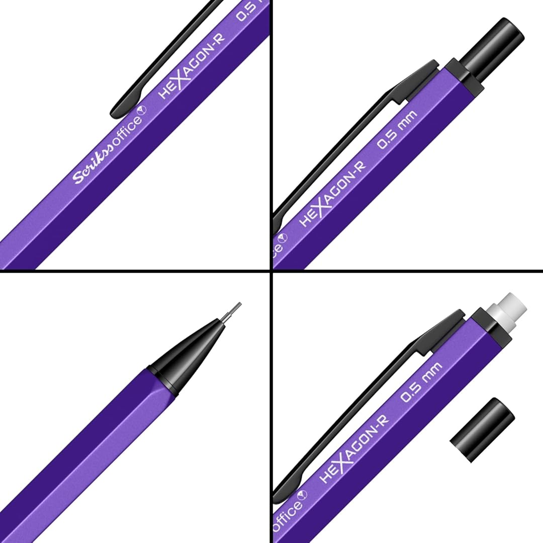 Scrikss Hexagon-R 0.5mm Mechanical Pencil in  Purple from all angles
