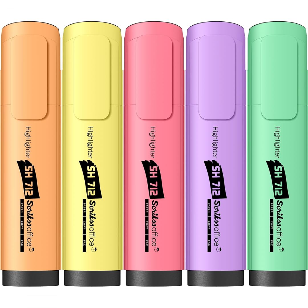 Scrikss Highlighter Pen Set – Chisel Tip, 5 Pastel Colors