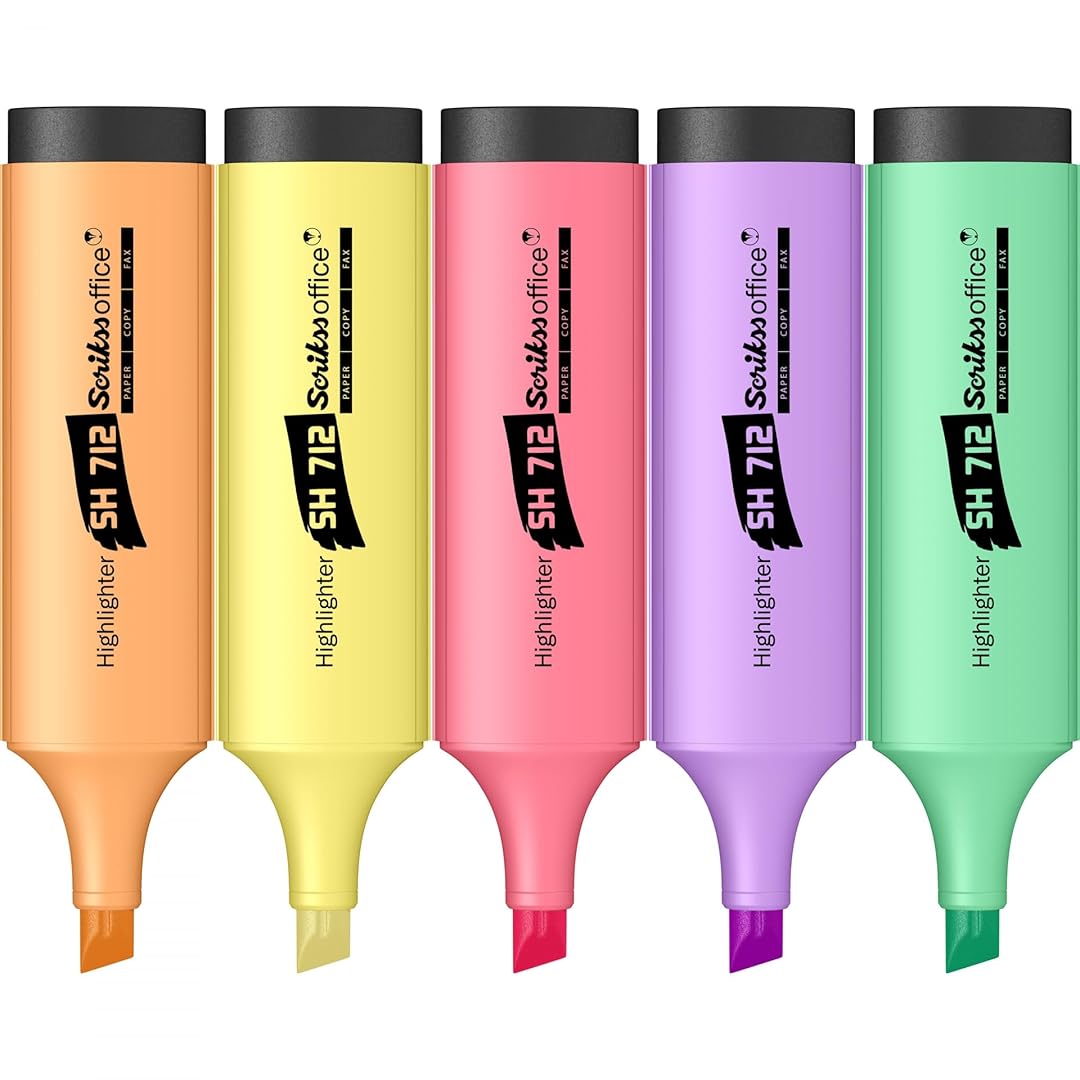 Scrikss Highlighter Pen Set – Chisel Tip, 5 Pastel Colors