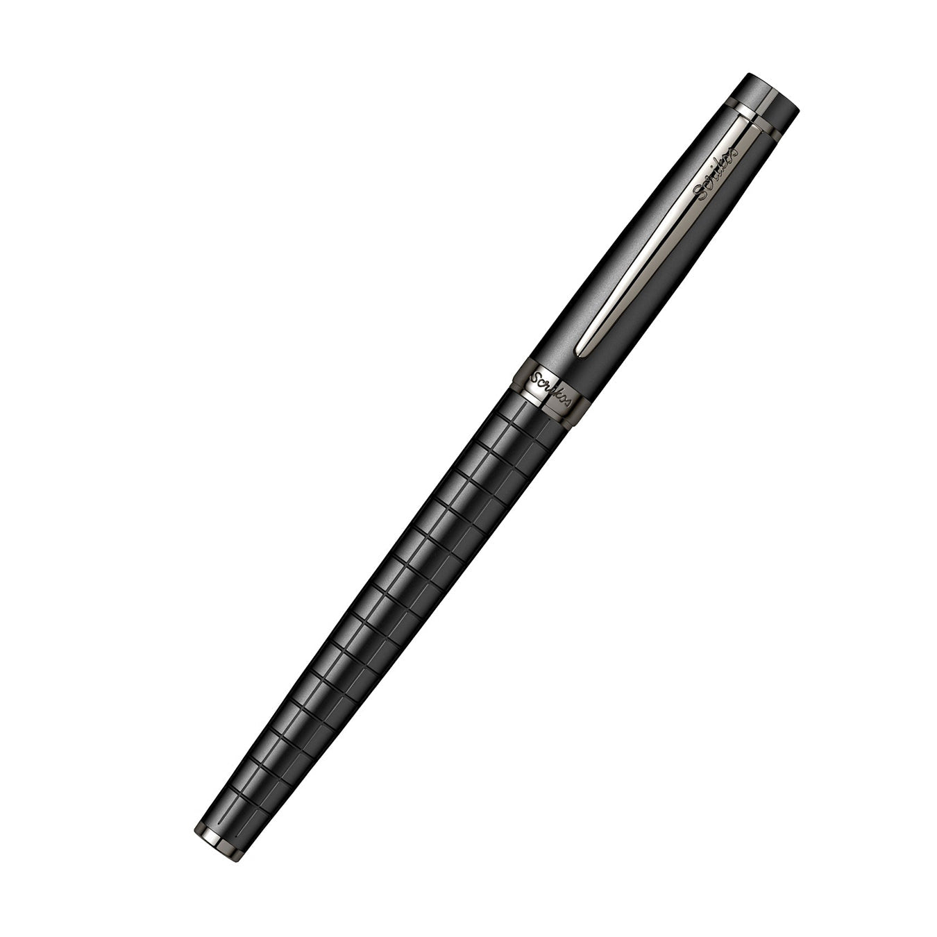 Scrikss Honour 38 Medium nib Fountain Pen in Matte Black with textured grip on a white background