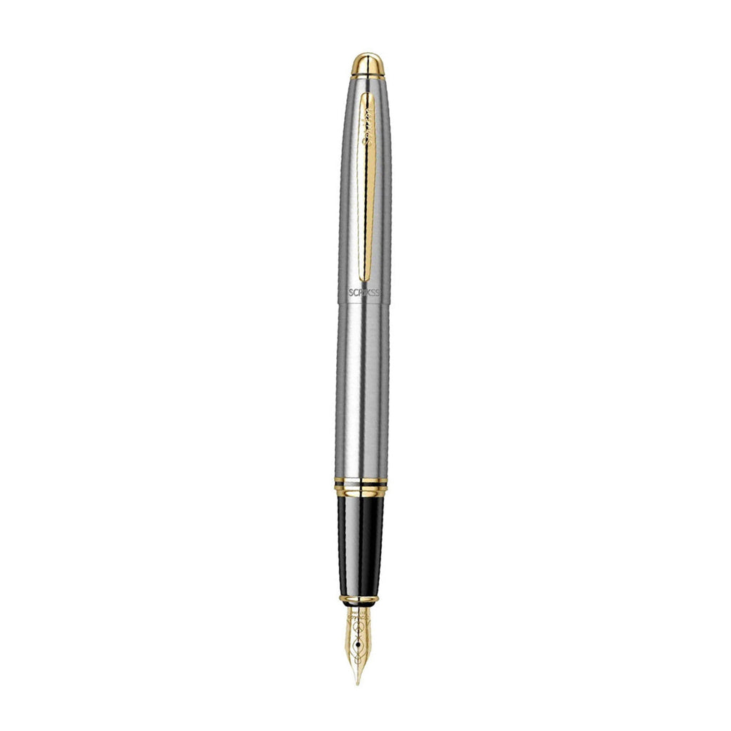 Scrikss Knight 88 Medium Nib Fountain Pen in Stainless Steel GT