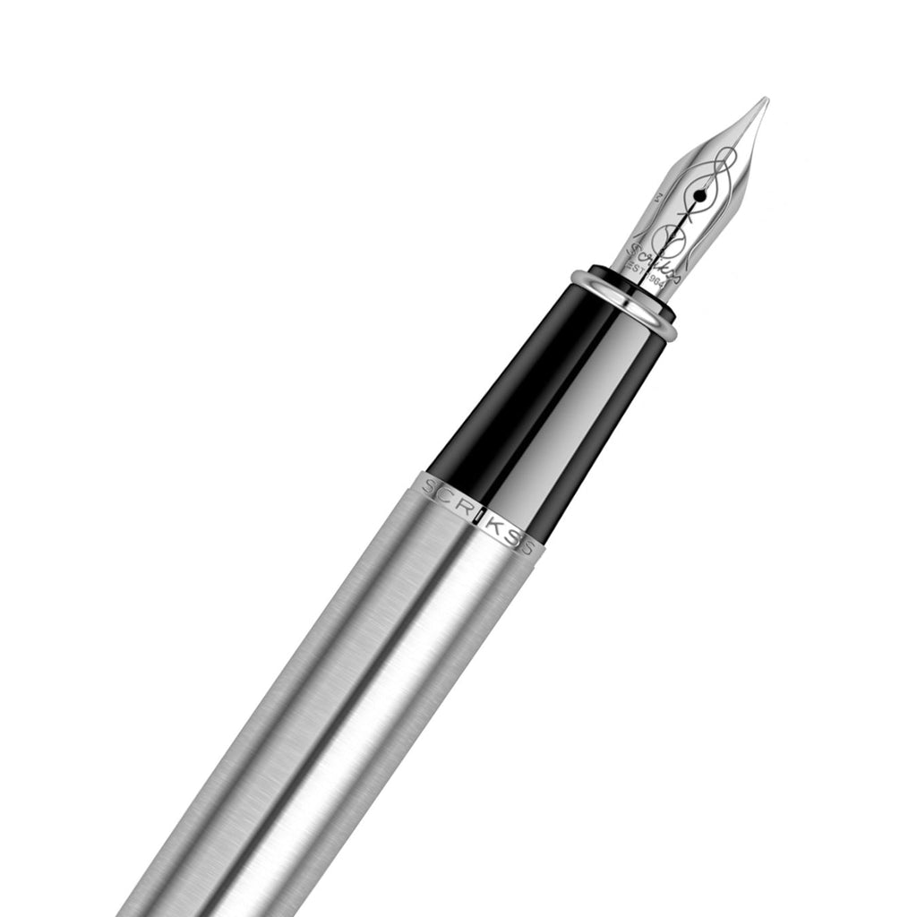 Scrikss Metropolis 78 Fountain Pen in Stainless Steel CT on a white background