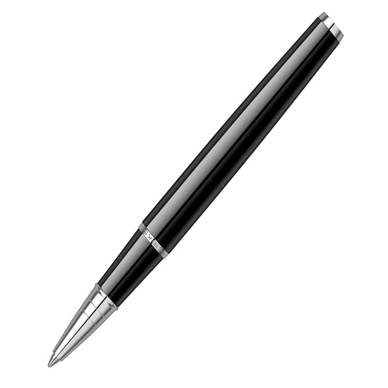 Scrikss Metropolis 800 Rollerball Pen in Black Chrome on a white background
