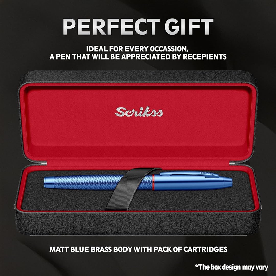 Scrikss Noble 35 Medium nib Blue Fountain Pen in a red and black gift box